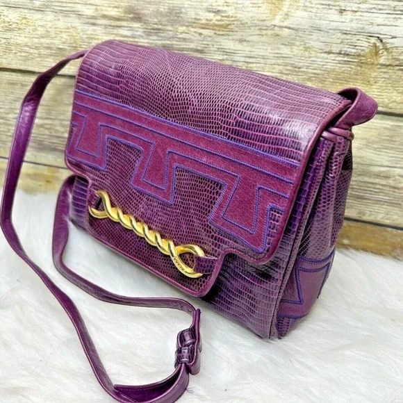 Vntg Sharif Purple Snakeskin Embossed Leather Purse Shoulder Bag Crossbody - Picture 3 of 12